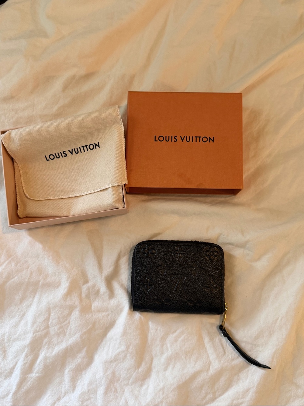 Louis Vuitton Black Textured Leather Card Holder with Gold Stamping